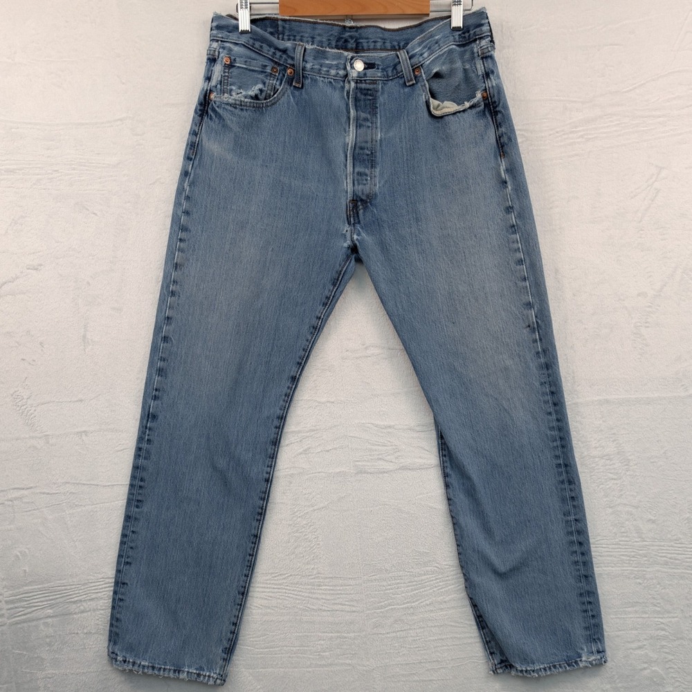 VTG Levi's 501 Jeans Men's 36x30 Blue Faded Straight Leg Light Wash Red Tab Y2K